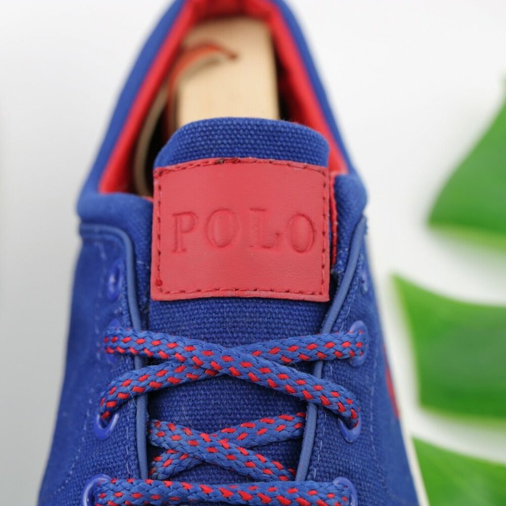 Polo Ralph Lauren Mens Faxon Sneaker Size 11.5 Royal Blue Canvas Red Pony Shoe - Picture 3 of 12